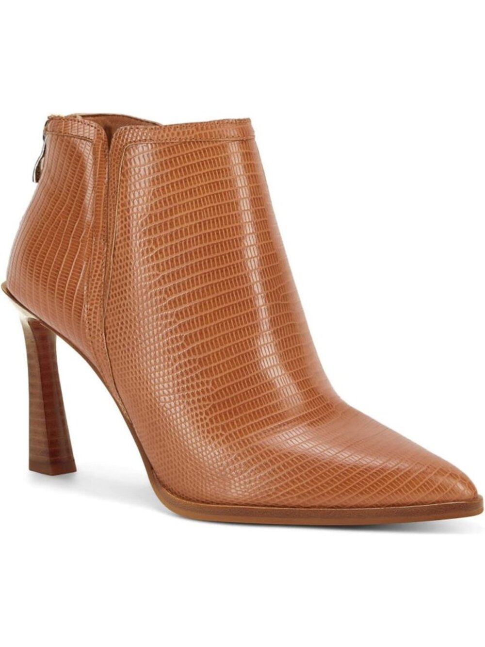 Women's Brown High Heel Booties Pointed Toe V Cut Back Zipper Short Ankle Boots